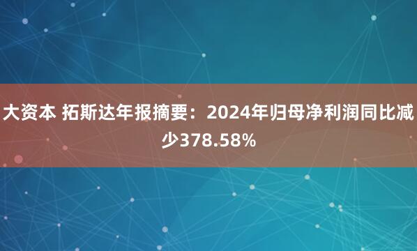 大资本 拓斯达年报摘要：2024年归母净利润同比减少378.58%
