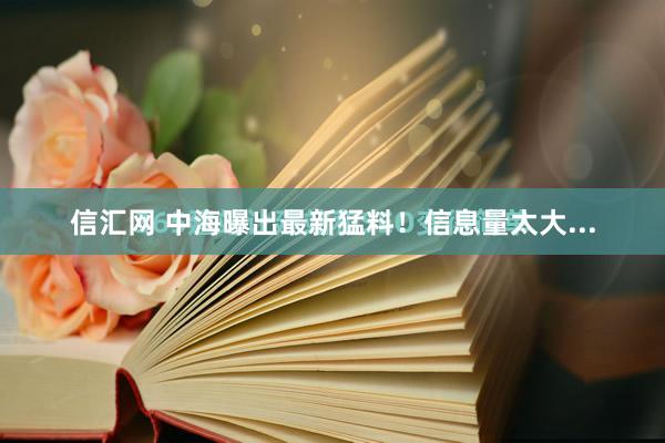 信汇网 中海曝出最新猛料！信息量太大...